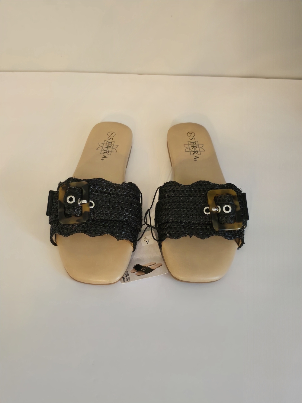 Serra Black Woven Slide Mules with Tortoiseshell Buckle